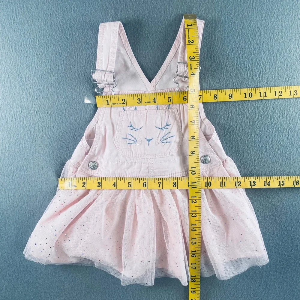 OshKosh Kids Girl Overall Dress Pink Cotton Tulle Bunny 18M Whimsical Sparkle